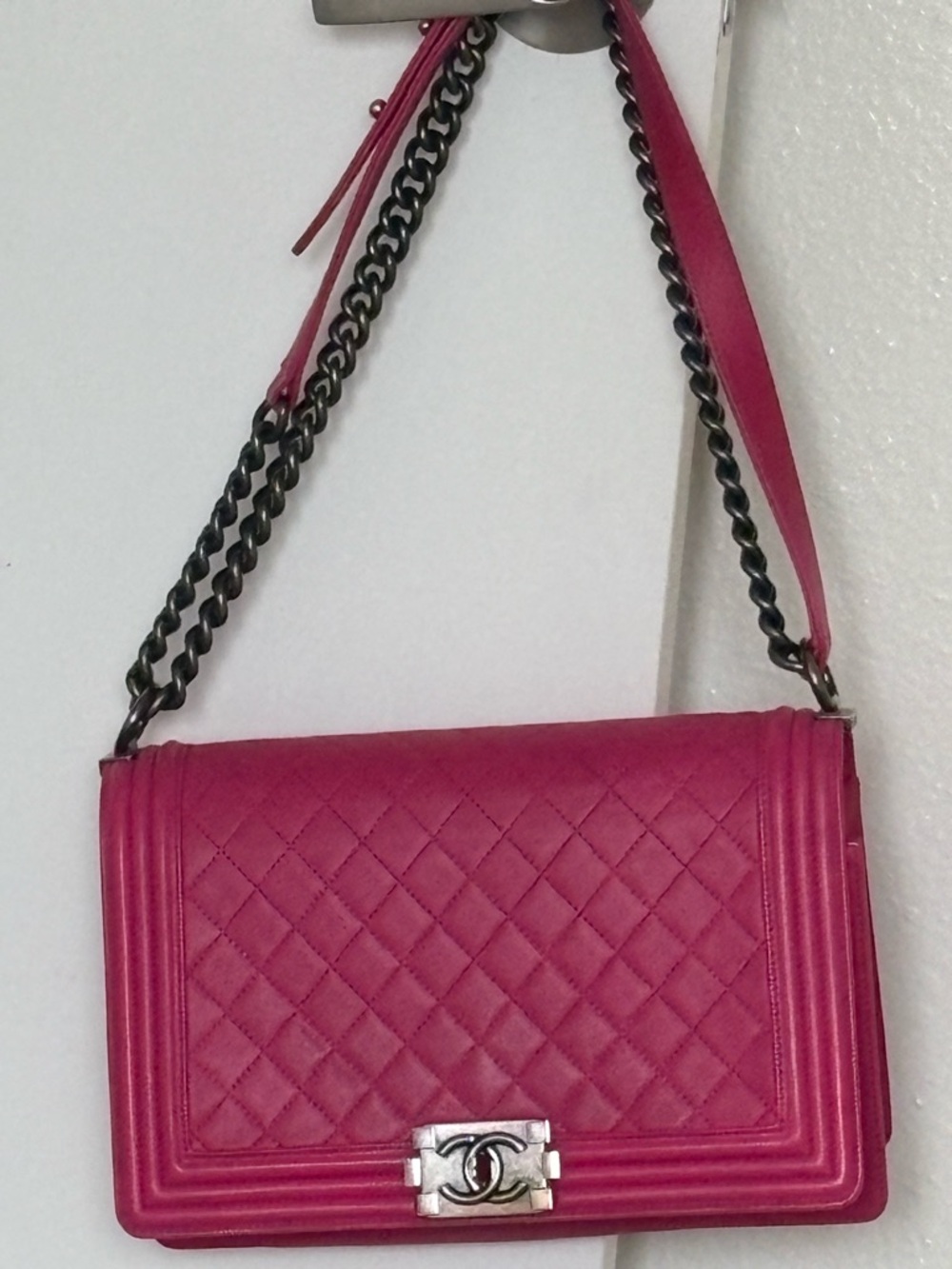 CHANEL Hot Pink Quilted Shoulder Bag with Chain Strap